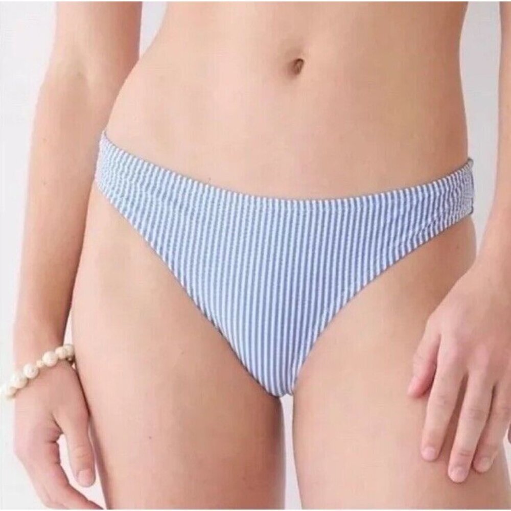 J. Crew Hipster Bikini Bottom In Seersucker Stripe Blue White Size Xl New